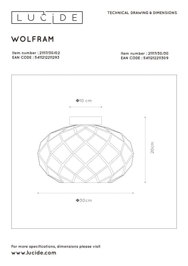 Plafoniera Lucide Wolfram nera metallo 30cm E27 40W