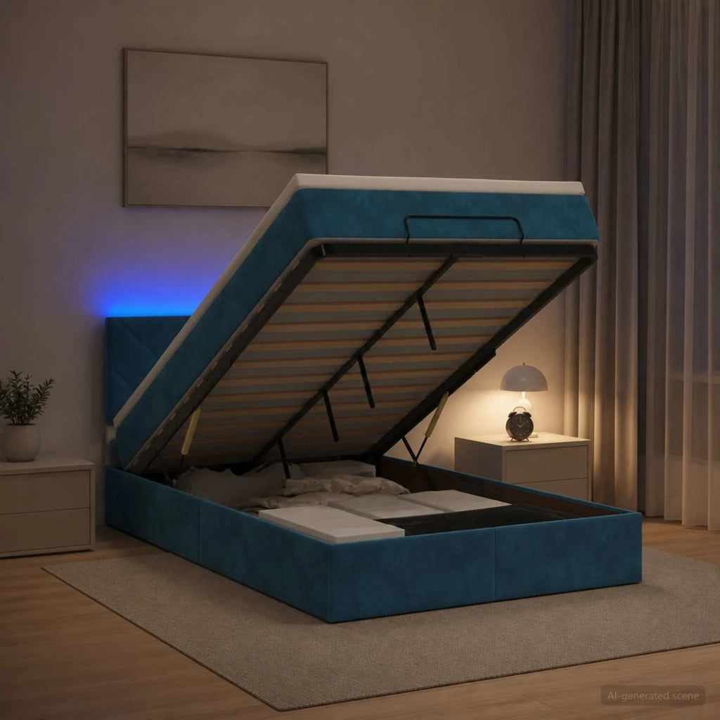 Letto Ottomano con Materasso e LED Blu scuro 120 x 190 cm 3457201