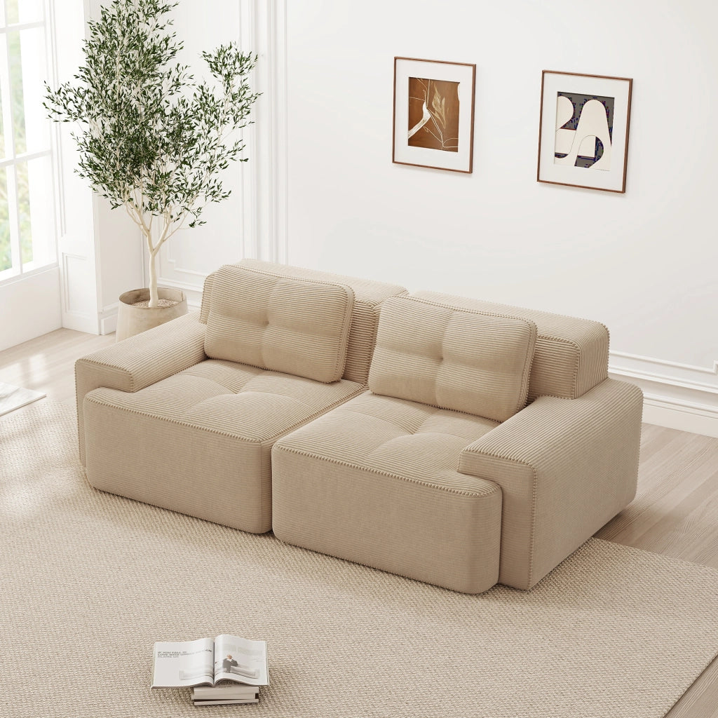 Divano modulare con seduta profonda e base antiscivolo per soggiorno in corda beige