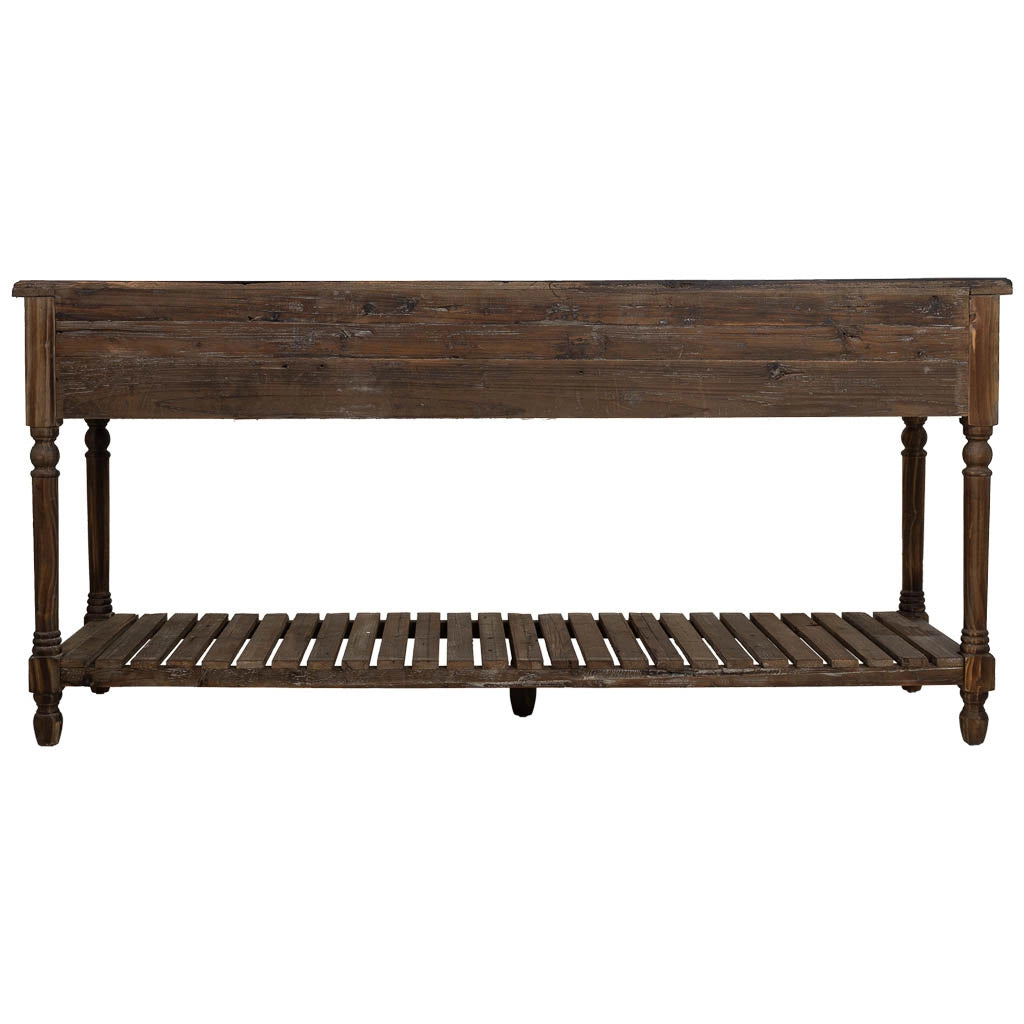Mobile da ingresso in legno invecchiato con 3 cassetti e 1 ripiano 184,5x50x86,8