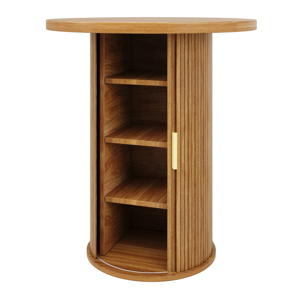 Tavolo bar rotondo con spazio contenitore 60x60x91;6 cm in MDF e metallo; effetto legno