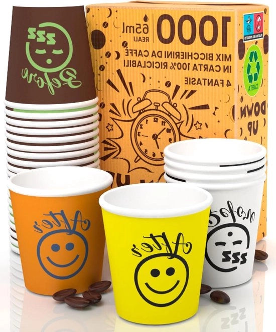 Bicchieri di carta per caffè 65 ml - bicchieri di carta biodegradabili e riciclabili - piccoli contenitori per bevande - bevande calde - 1000 pezzi