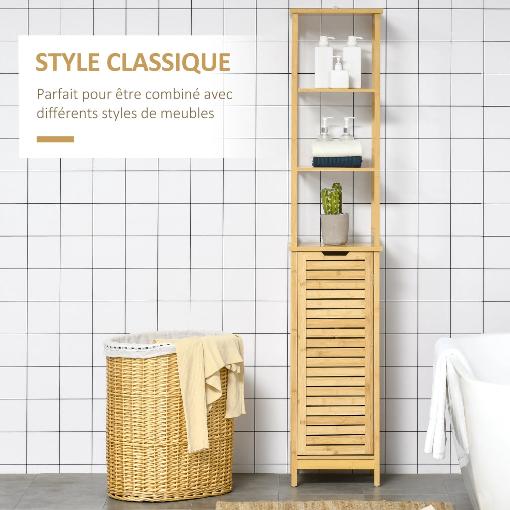 Mobile colonna bagno con 3 ripiani e ante persiane in bamb¨´ ¨C zephmum ¨C 60x30x200 cm