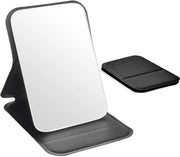 Specchio compattabile pieghevole 10,5 x 7 cm - piccolo specchio da trucco portatile per in tasca o in borsa - formato di viaggio pieghevole con piedino per posizionamento su tavolo - specchio da mano nero