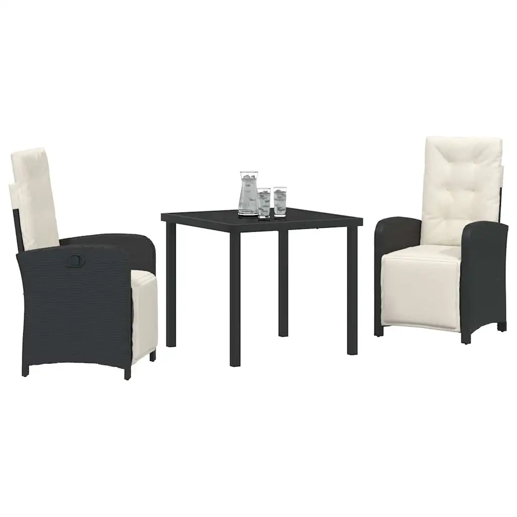 Set da Pranzo per Giardino con cuscino 3 pcs Nero polyrattan 3380302