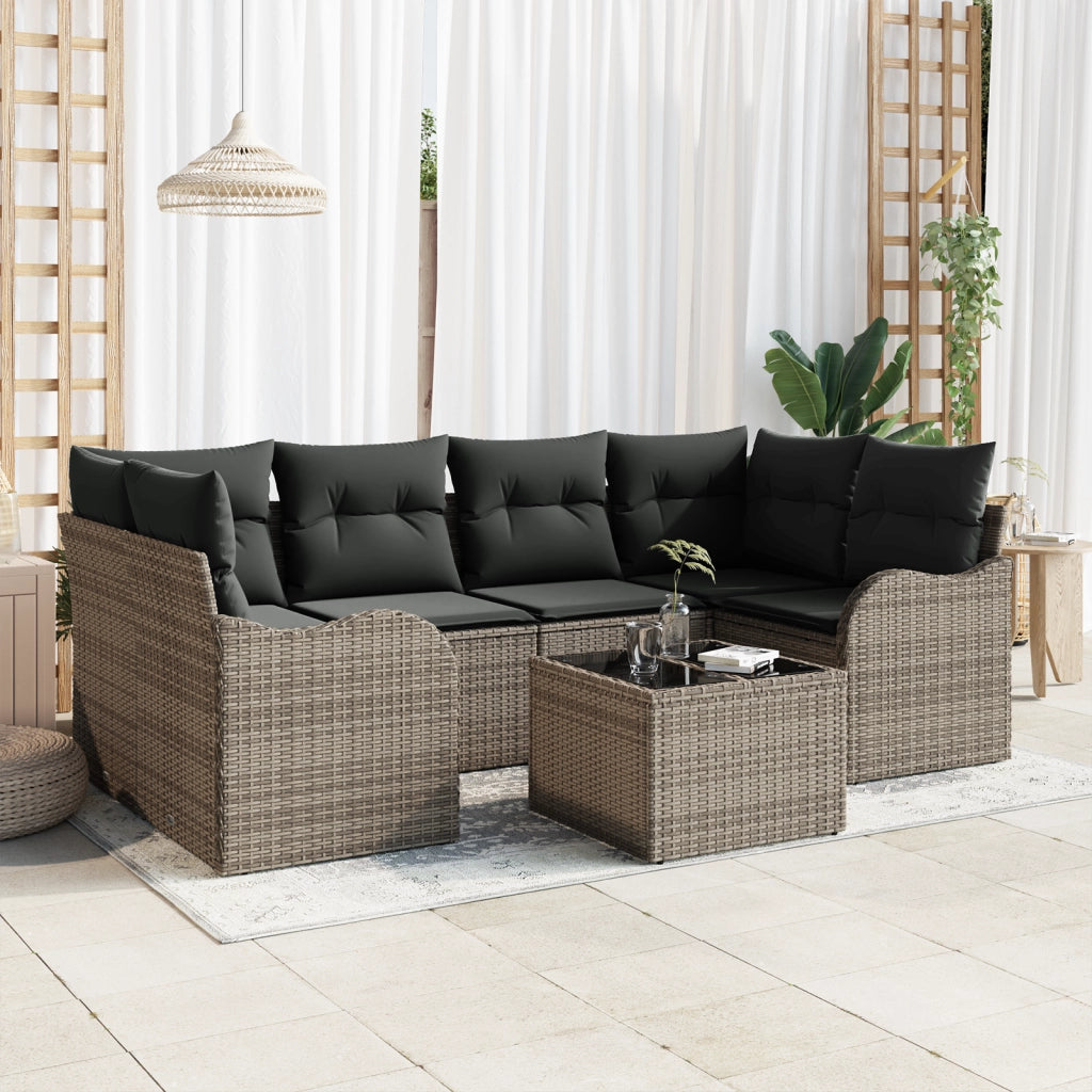 Set di Divani da Giardino 7 Pezzi con Cuscini Grigio Polyrattan