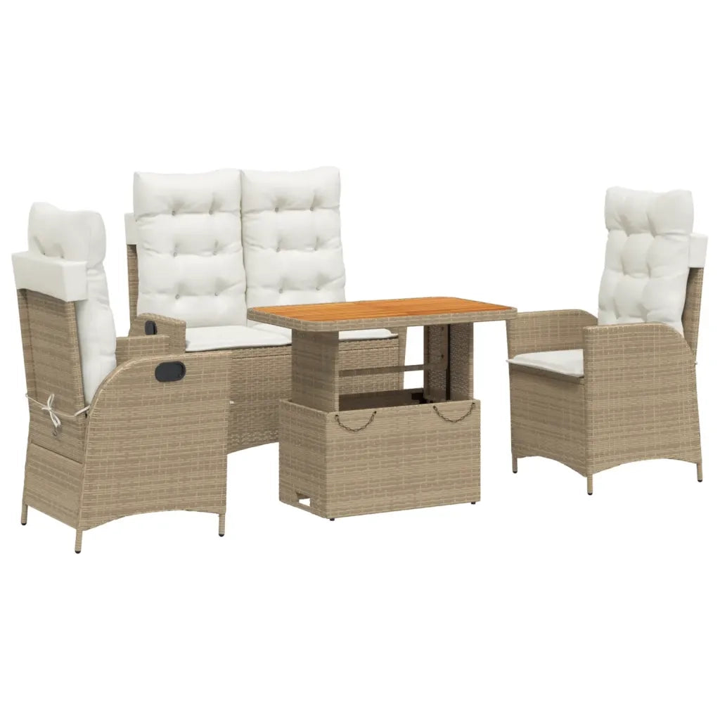 Set da Pranzo da Giardino 4 pz con Cuscini Beige in Polyrattan