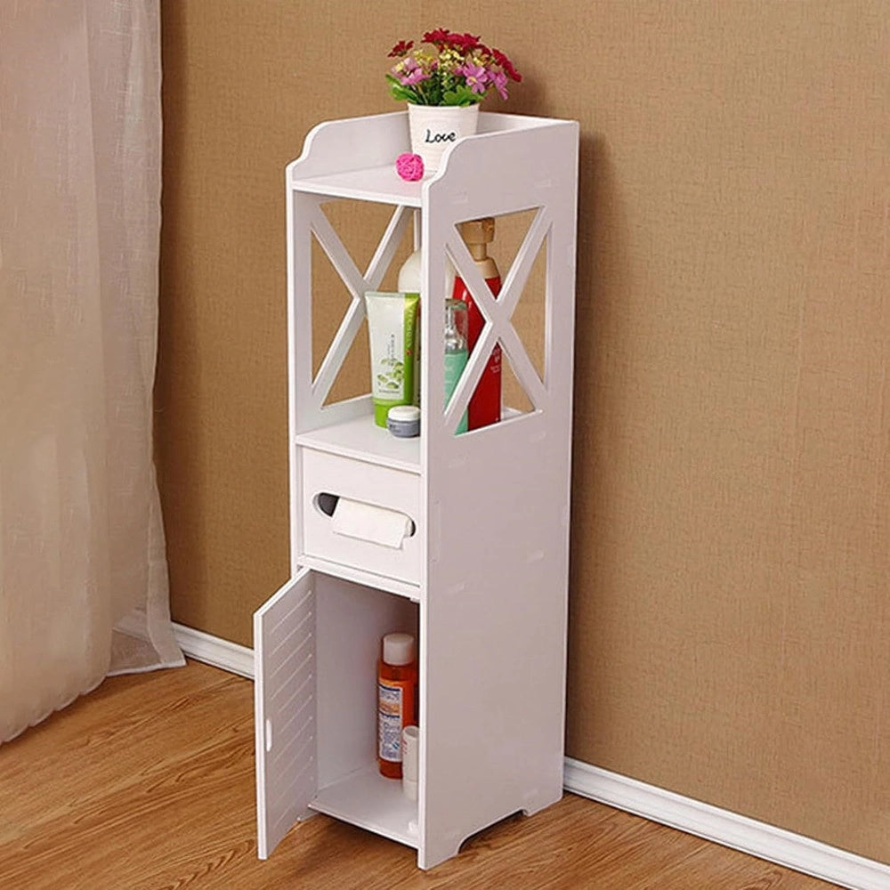 Trade Shop - Armadietto Portaoggetti Ripiani Porta Carta Igienica Organizer Da Bagno Per Piccoli Spazi -