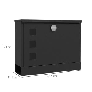 Cassetta postale da esterno in metallo nero con 3 finestre, chiudibile, 36,5 x 11,5 x 29 cm