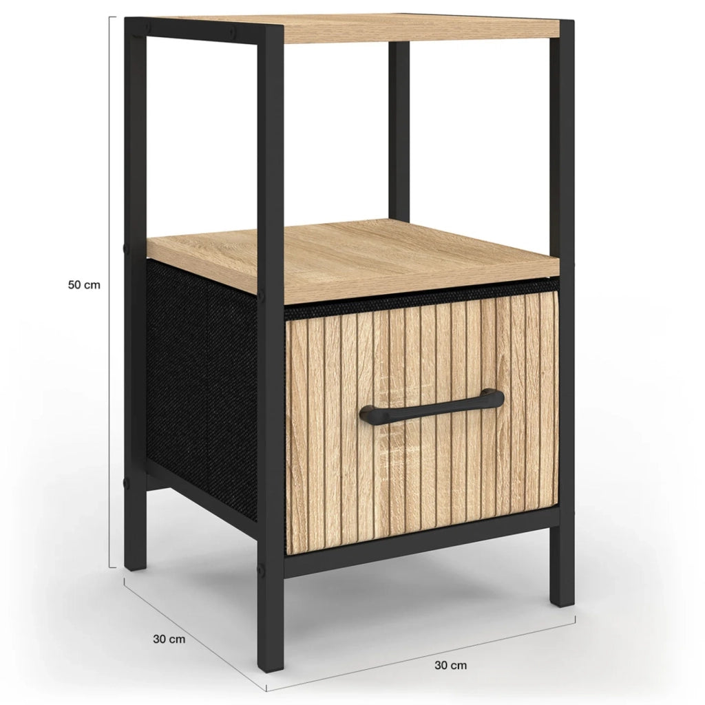 IDMarket - Set di 2 comodini UTAH, 1 cassetto e 1 nicchia con effetto a doghe