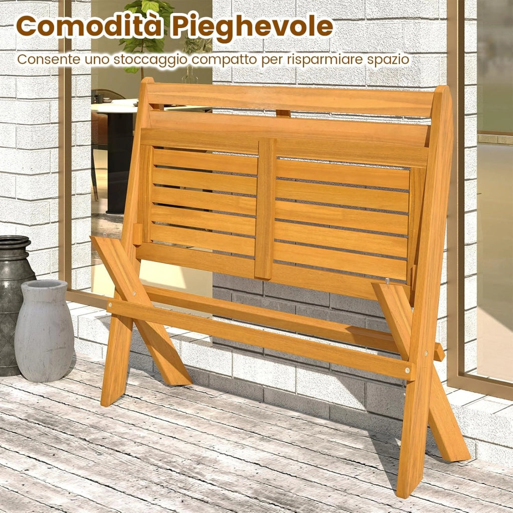 Panchina Pieghevole da Esterno, Panca da Giardino in Legno di Acacia per 2 Persone con Capacità di 360 kg, Panca da Esterno per Veranda, Balcone, Cortile e Parco