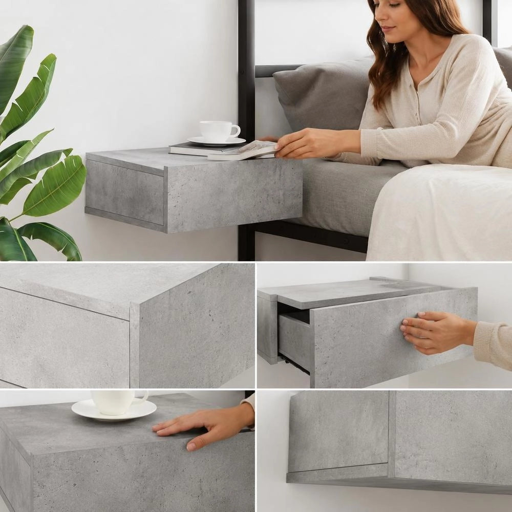 Hanging Bedside Table Concrete Grey 40x30x15 Cm Wood Material