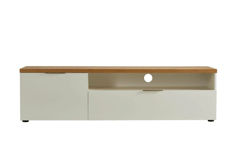 Manama, Mobile Porta tv un Cassetto Made in Italy, 180x48x43h cm Bianco Lucido