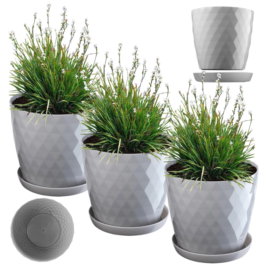 Vaso da fiori KADAX, fioriera, coperchio, 30 cm, supporto per fiori, plastica grigia, 3 pezzi.