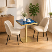 Tavolo quadrato da pranzo 60x60 cm effetto marmo; struttura in metallo; blu