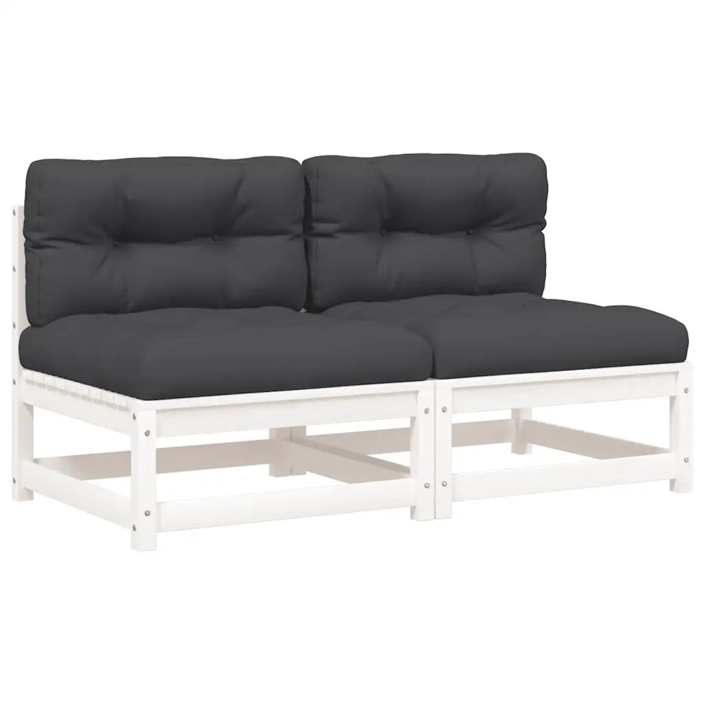 Divani Giardino Senza Braccioli con Cuscini 2 pz-Sofa da giardino-Divano da esterno Pino Bianco