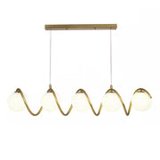 Lampadario a sospensione moderno da soffitto bronzo con 5 sfere in vetro bianco e attacco per lampadine G9