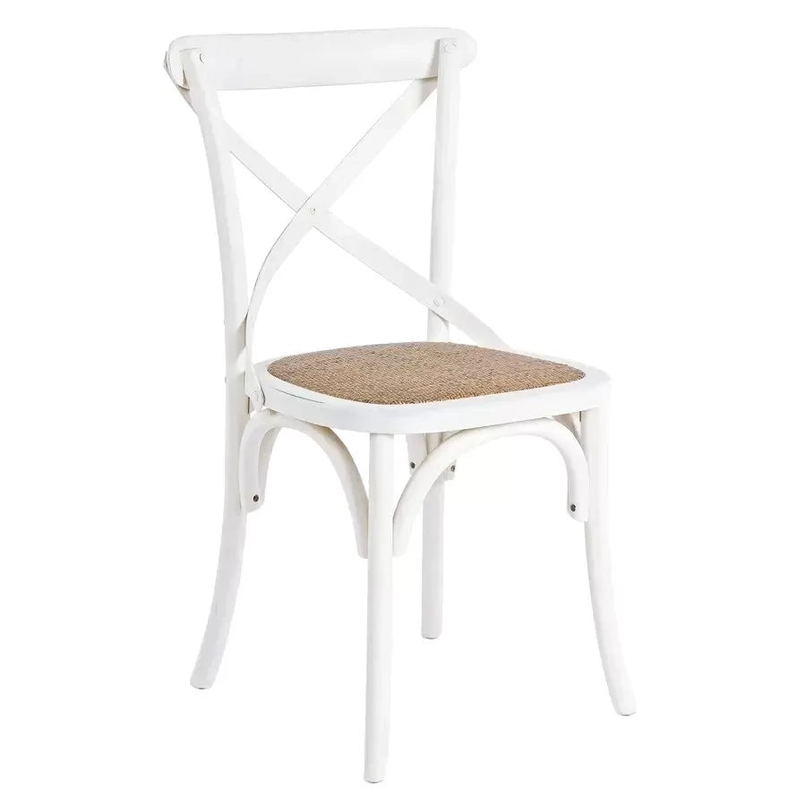 Set 6 sedie cross bistrot shabby vintage bianco olmo seduta rivestita rattan naturale modello