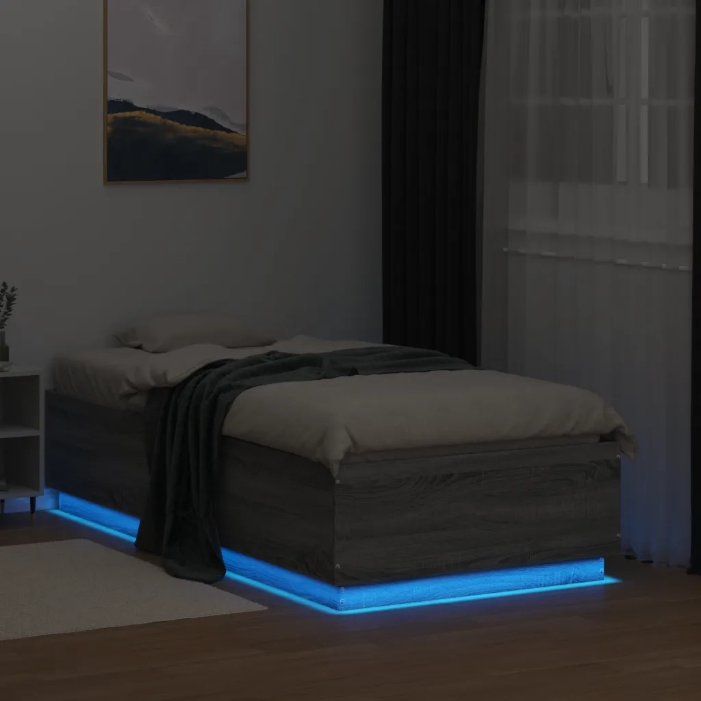 Giroletto Luci LED Grigio Sonoma 90x190 cm in Legno Multistrato