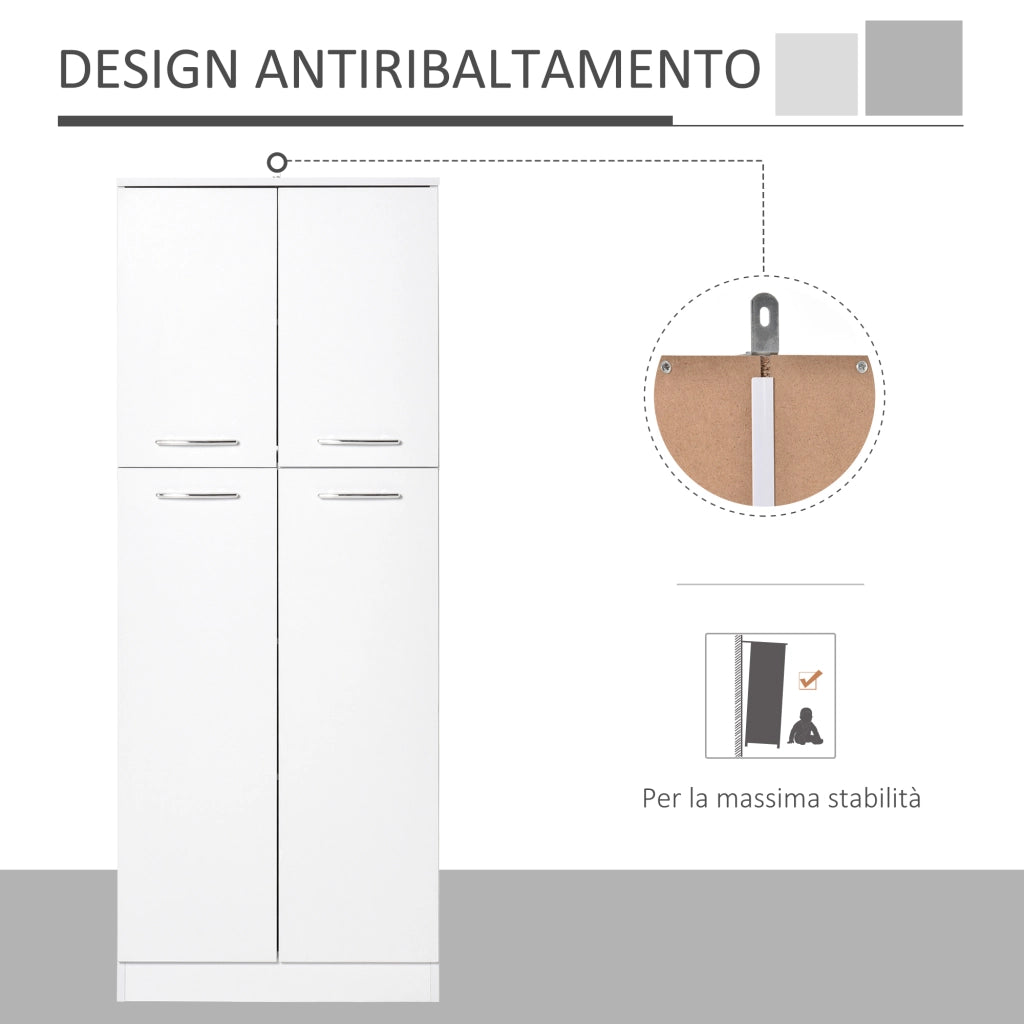 EasyComfort Armadio Multiuso a 4 Ante con Mensole Regolabili in MDF, 59x31x155cm, Bianco