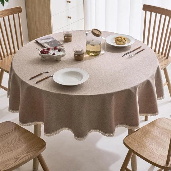 Tavolo coprente a rullo 160 cm senza pieghe con bordo - coprente per tavolo impermeabile per cucina e giardino in lino - beige - per festa e ristorante Tavolo coprente