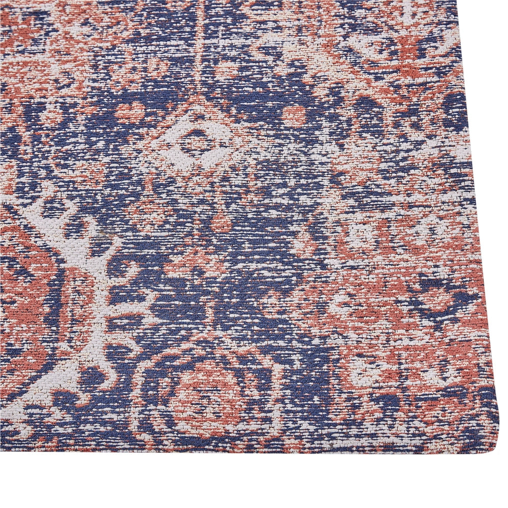 Tappeto lungo in cotone blu e rosso 80 x 300 cm con effetto invecchiato stile orientale ingresso soggiorno