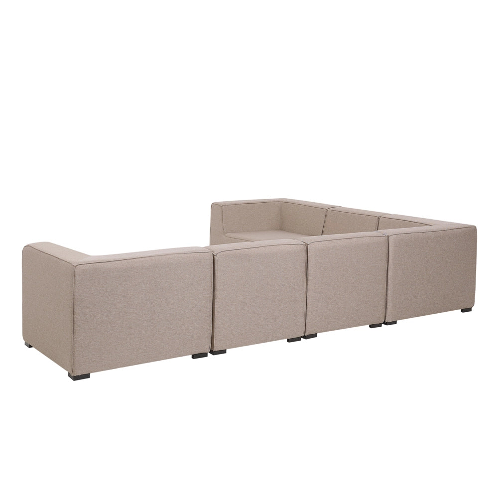 Set divano ad angolo per interni ed esterni Rivestimento in tessuto beige a 7 posti con salotto da giardino ottomana destro