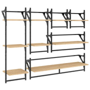 Set Mensole Parete con Aste 6pz-Ripiani-Scaffale Rovere Sonoma Legno Multistrato 174209
