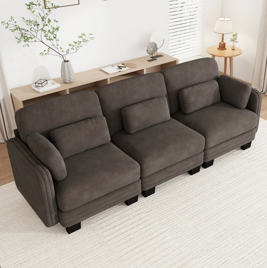 Divano modulare 3 posti 253x88x88 cm in ciniglia con cuscini; marrone