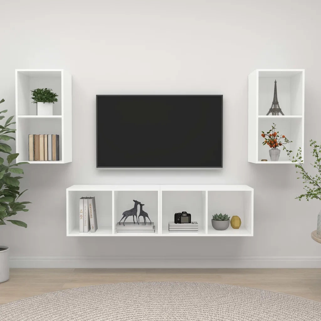Mobile TV a Parete 4 pz Bianco in Truciolato 3079871