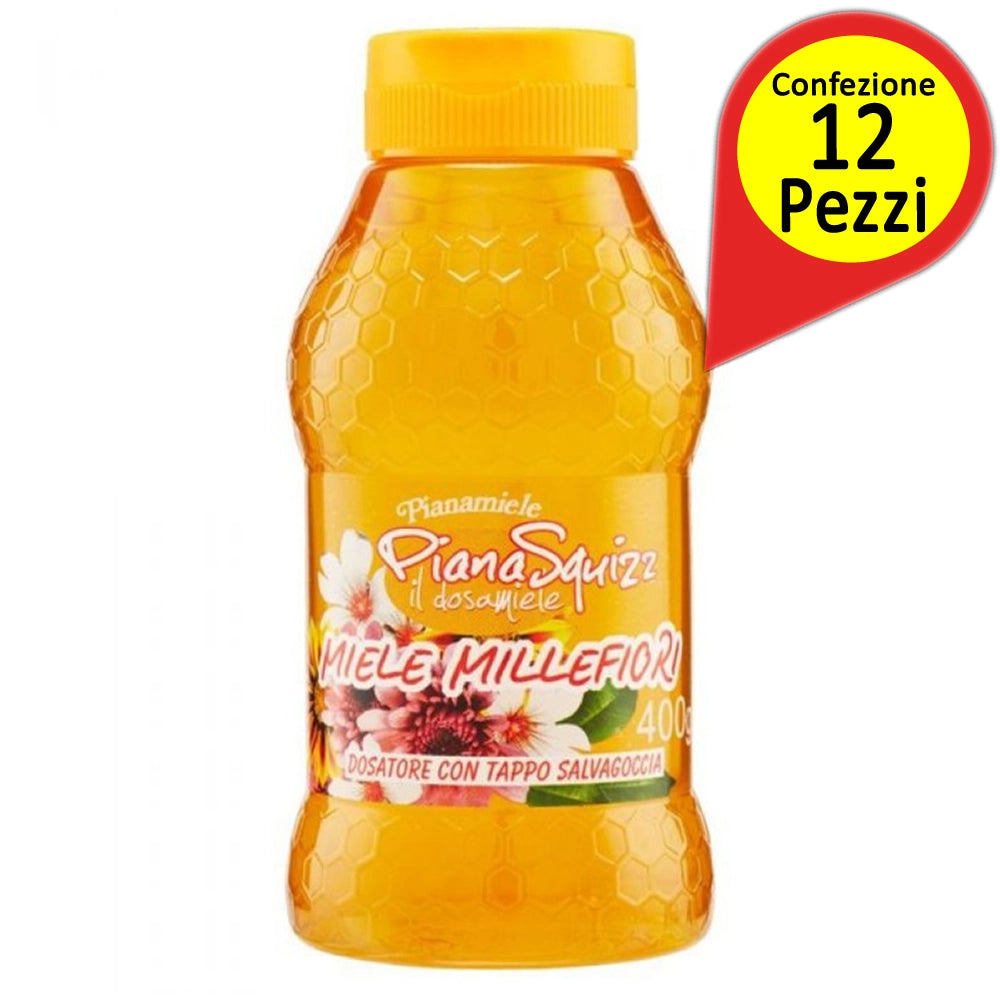 Pianamiele miele millefiori confezione da 12 squeezer da 400 grammi ciascuno
