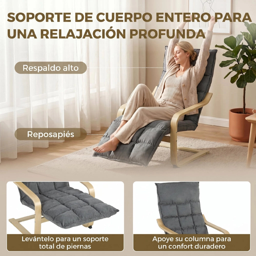 Poltrona Relax Reclinabile con Poggiapiedi in Tessuto Grigio ¨C Zephmum ¨C 100x90x110
