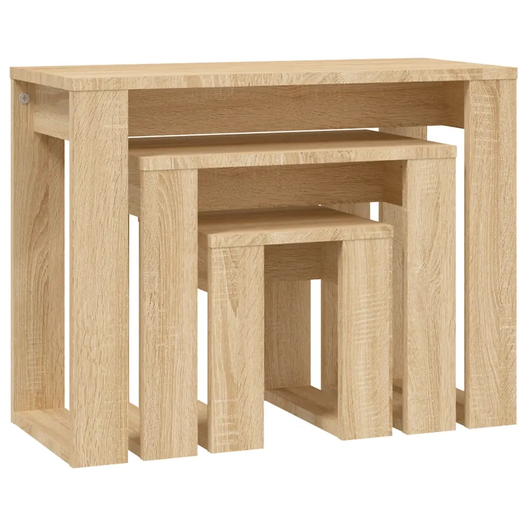 Tavolini Impilabili 3 pz | Tavolo laterale Rovere Sonoma in Legno Multistrato