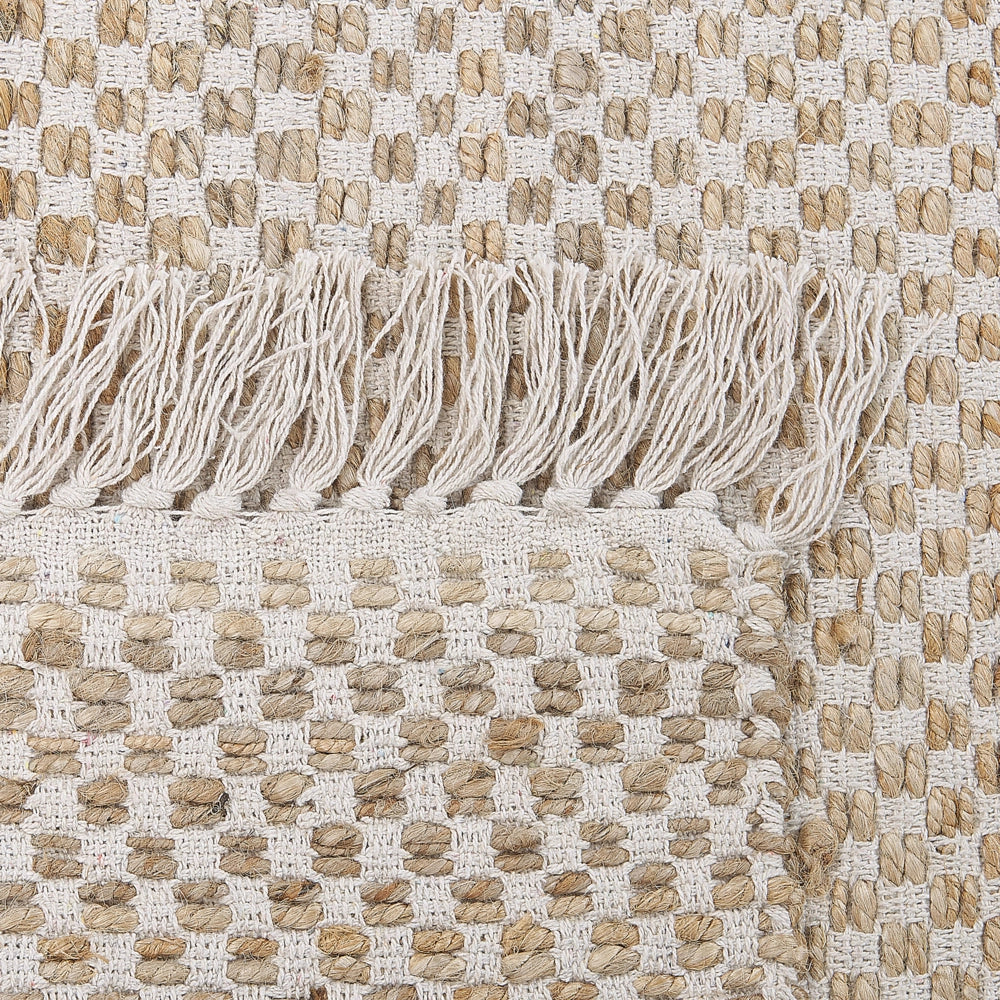 Tappeto in juta beige e cotone 140 x 200 cm con frange intrecciato a mano Boho ingresso camera da letto
