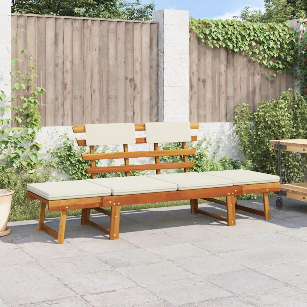 Panca da Giardino con Cuscini-Sgabello-Panca da esterno 2-in-1 190 cm in Massello Acacia