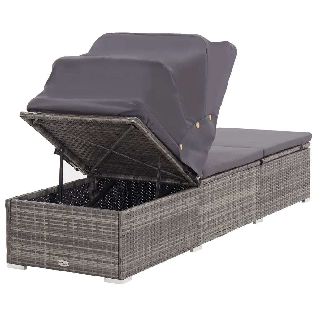 Lettino Prendisole | Sdraio da giardino | Lettino da sole con Tettuccio e Cuscino in Polyrattan Grigio