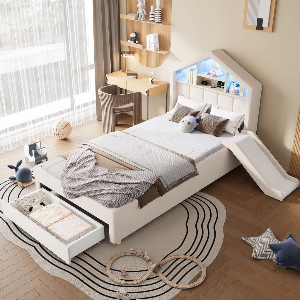 letto per bambini velluto beige 156 x 214 cm