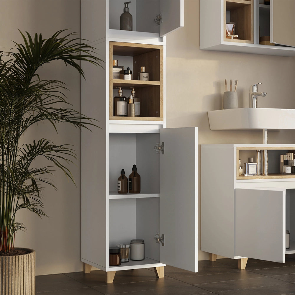 Vicco Set di mobili da bagno Bianco/quercia 4 parti