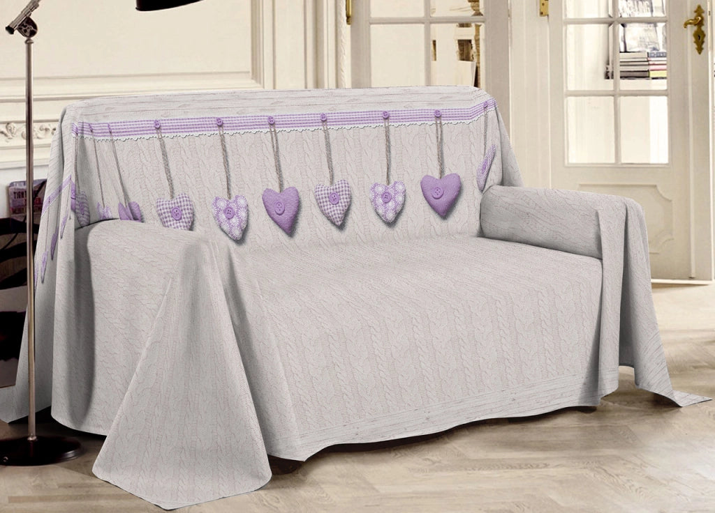 Telo Arredo Linea Pensieri Delicati Disegno Cuore Appeso - Matrimoniale - Lilla