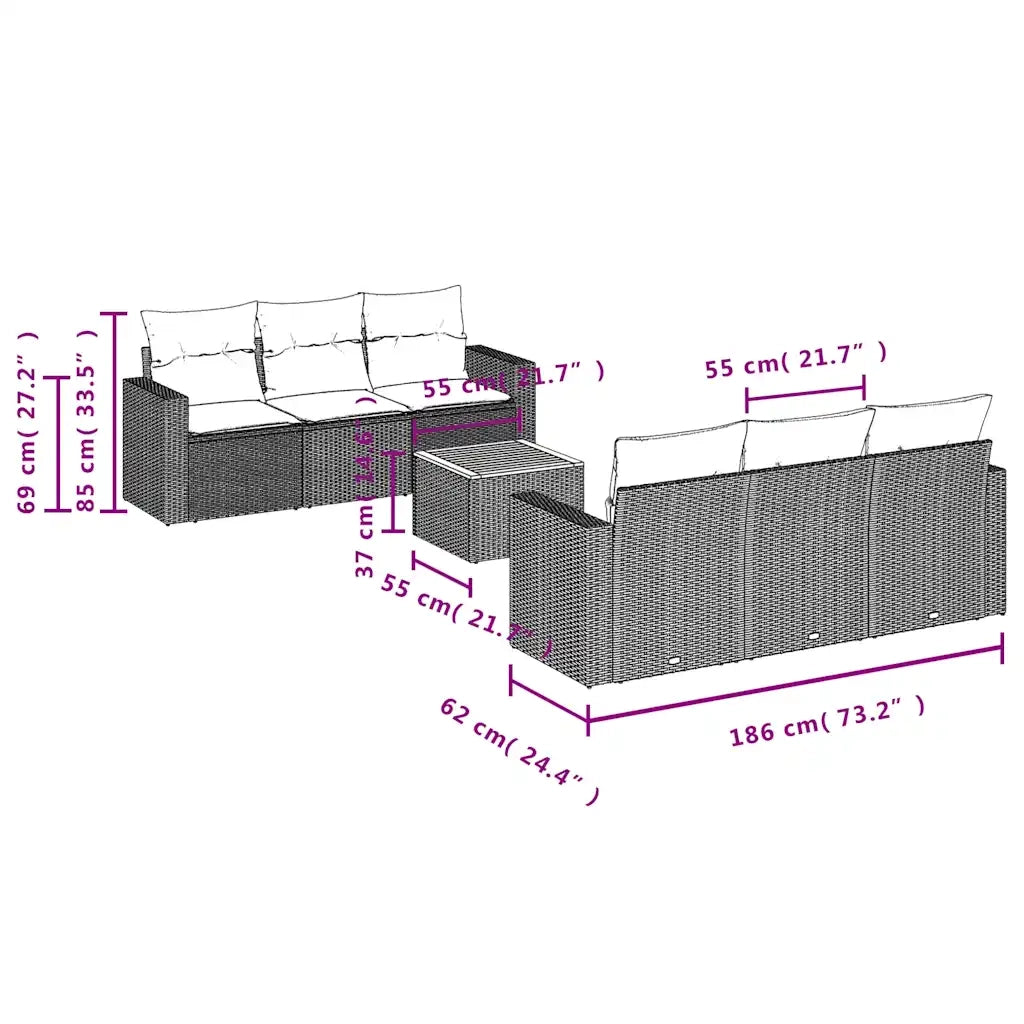 Set Divani da Giardino 7 pz con Cuscini Grigio in Polyrattan 3256348