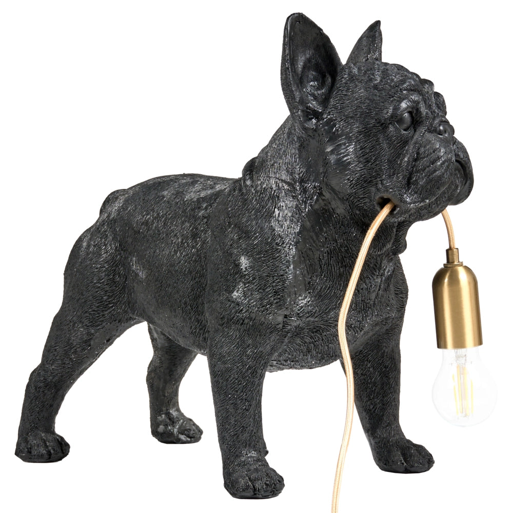 Lampada da tavolo in poliresina nera a tema animale Luce da comodino Lampada da lettura a forma di cane Soggiorno Camera da letto Stile Glam