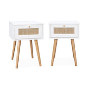 Set 2 comodini effetto legno e cannage, bianco sporco