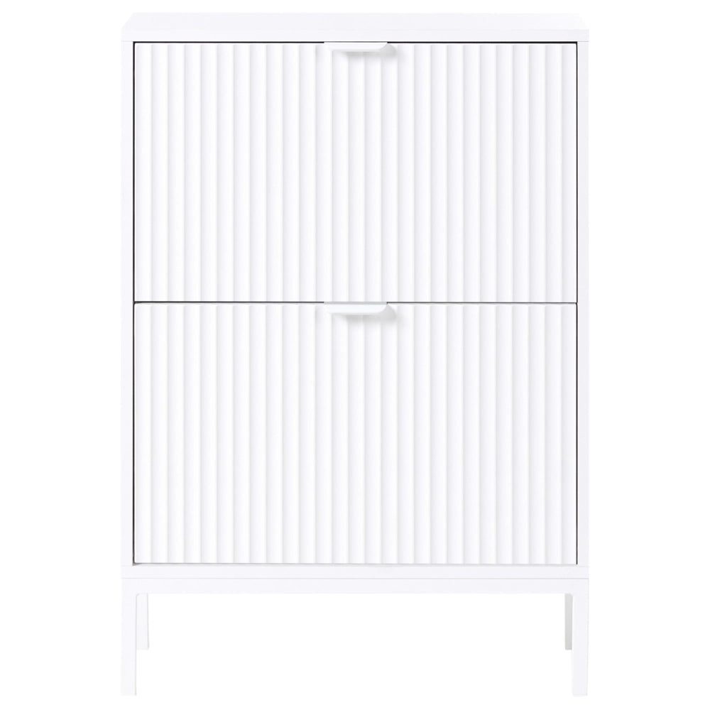 Scarpiera Bianca a 2 Scomparti in MDF bianco con design scanalato bianco