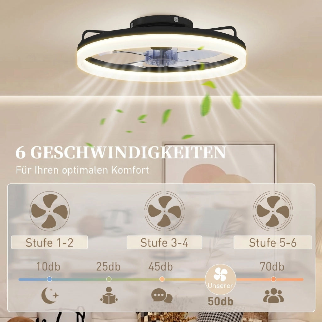 Ventilatore da Soffitto con Luce LED e Telecomando ¨C zephmum ¨C 50 cm, 3 Colori, 6 Velocit¨¤, Timer