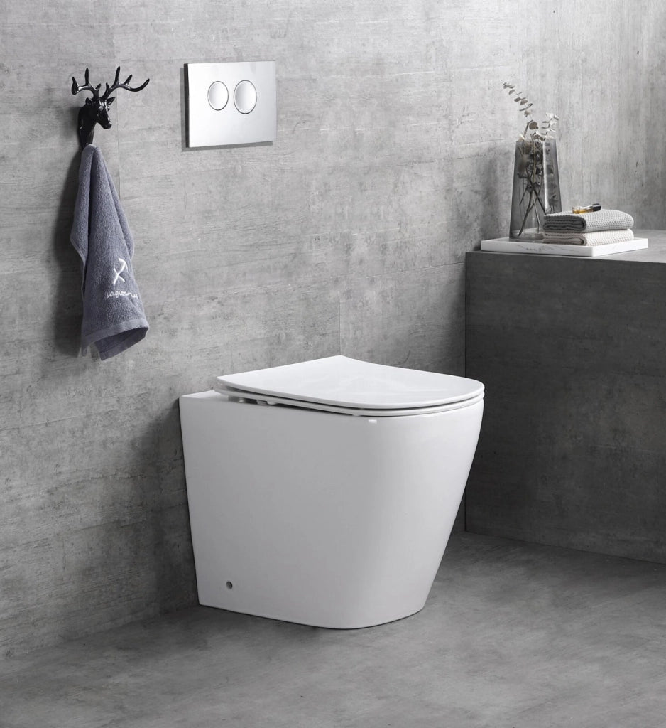 Sanitari wc e bidet a terra, filo muro, soft close, rimless Sicena Nomon
