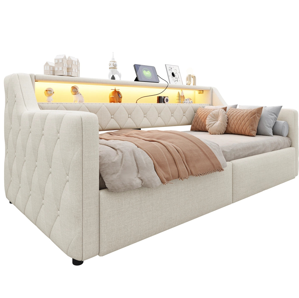 Daybed 90x200 cm con contenitore idraulico, LED e porte USB/USB-C
