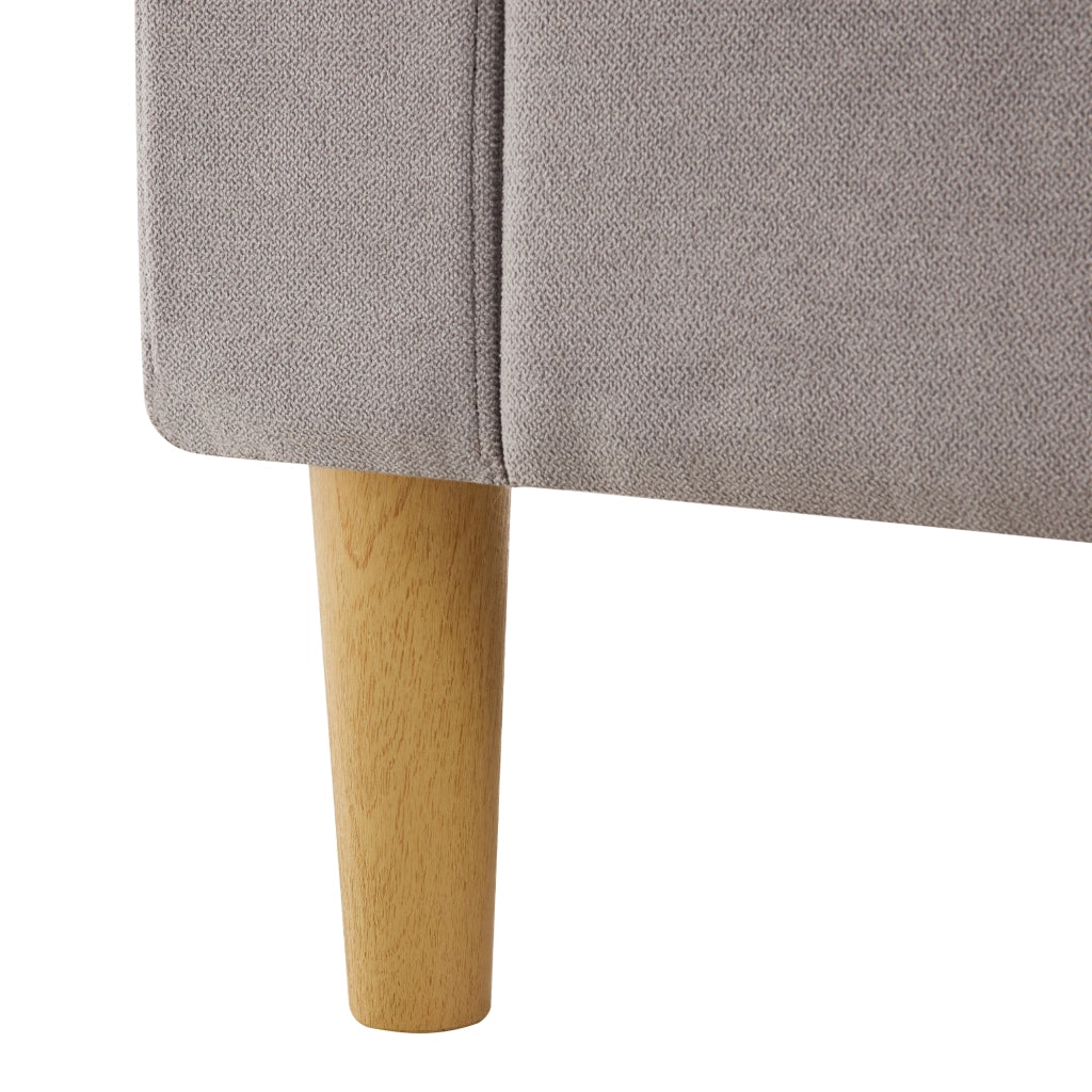 Sofa angolare moderno a L con chaise longue, 3 posti, contenitore e 2 cuscini, grigio chiaro
