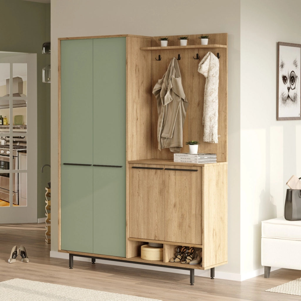 Tignale, Mobile da Ingresso Appendiabiti, 147x36x196h cm Verde Salvia