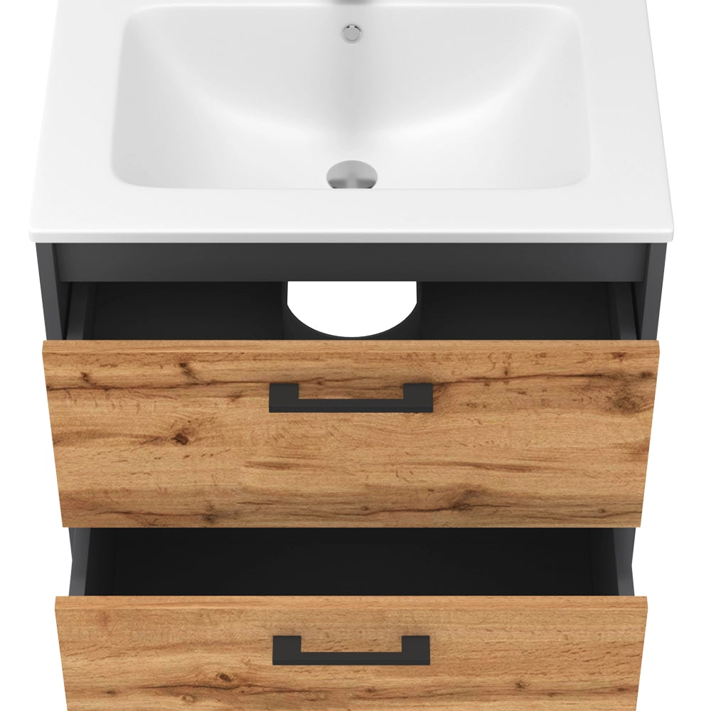 Vicco Set di mobili da bagno Antracite/quercia dorata 61 x 61.5 cm con lavabo