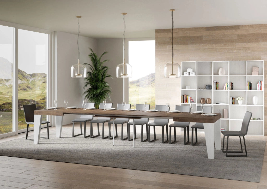 Tavolo Allungabile 180/440x90x77 cm Naxy Mix piano Noce gambe Bianco Frassino